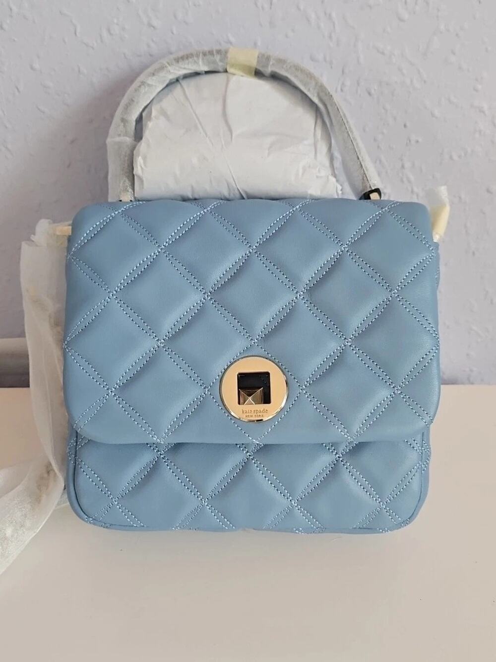 NEW Kate Spade Natalia Square Quilted Leather Crossbody Purse Handbag Blue